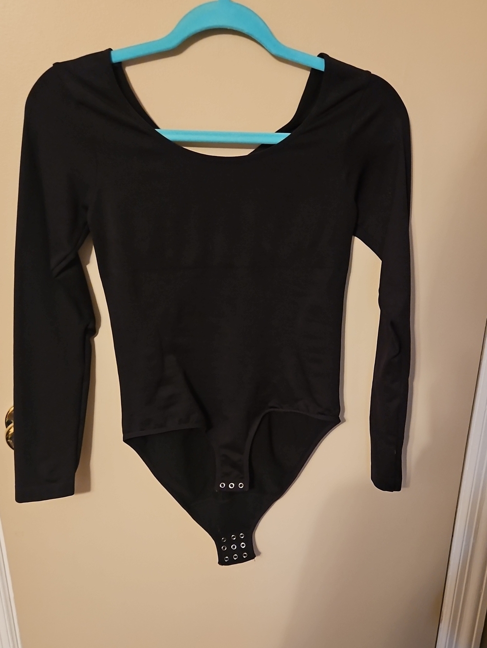 Shapermint Black Long-Sleeve  Bodysuit with Snap Bottom